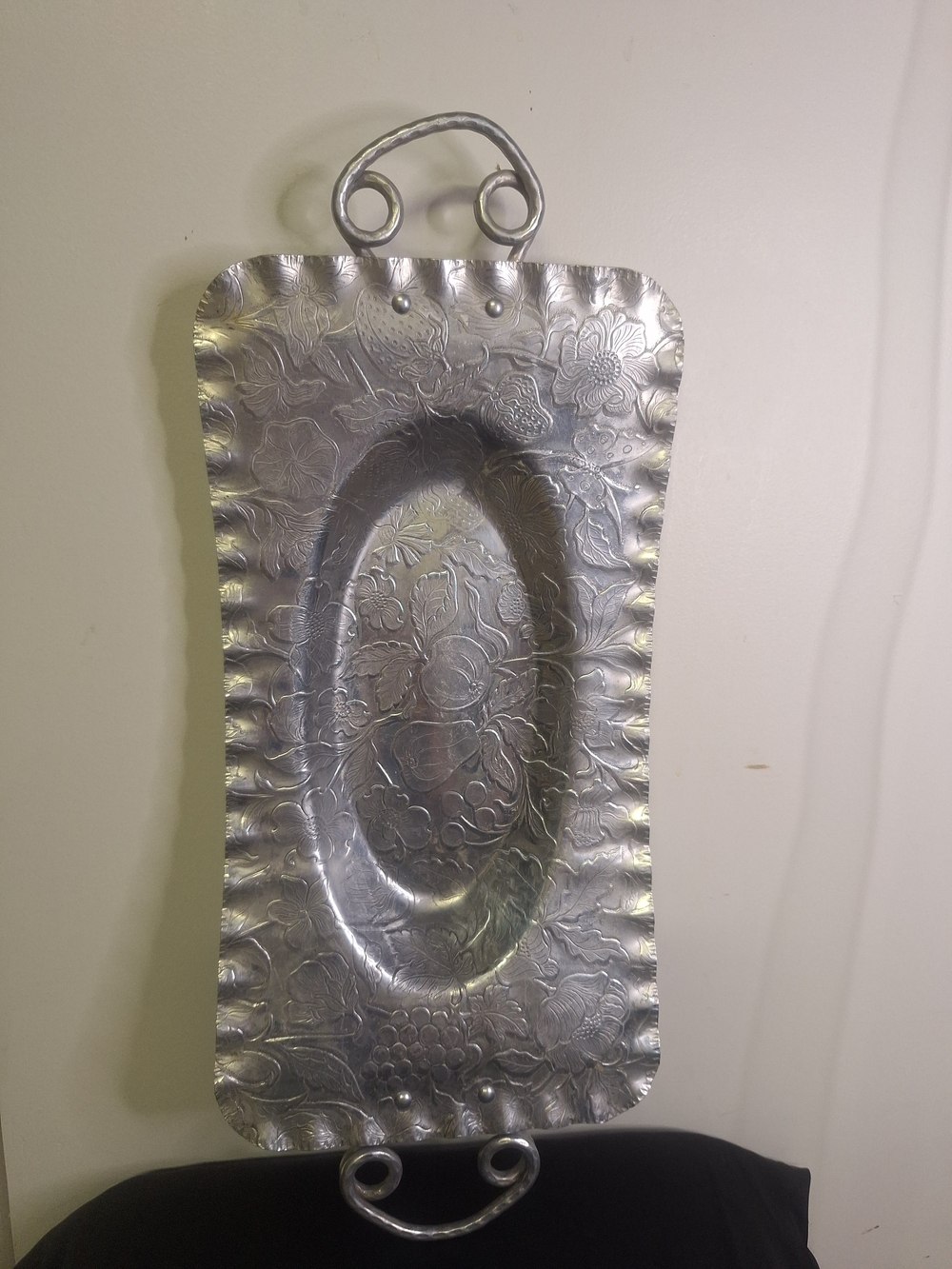 Hand Finished Aluminum Tray - W/ Floral & Fruit 15" X 8"